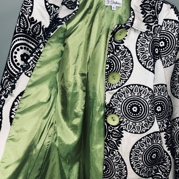 3 Sisters Black White Lime Green Pea Coat Jacket - Picture 7 of 9